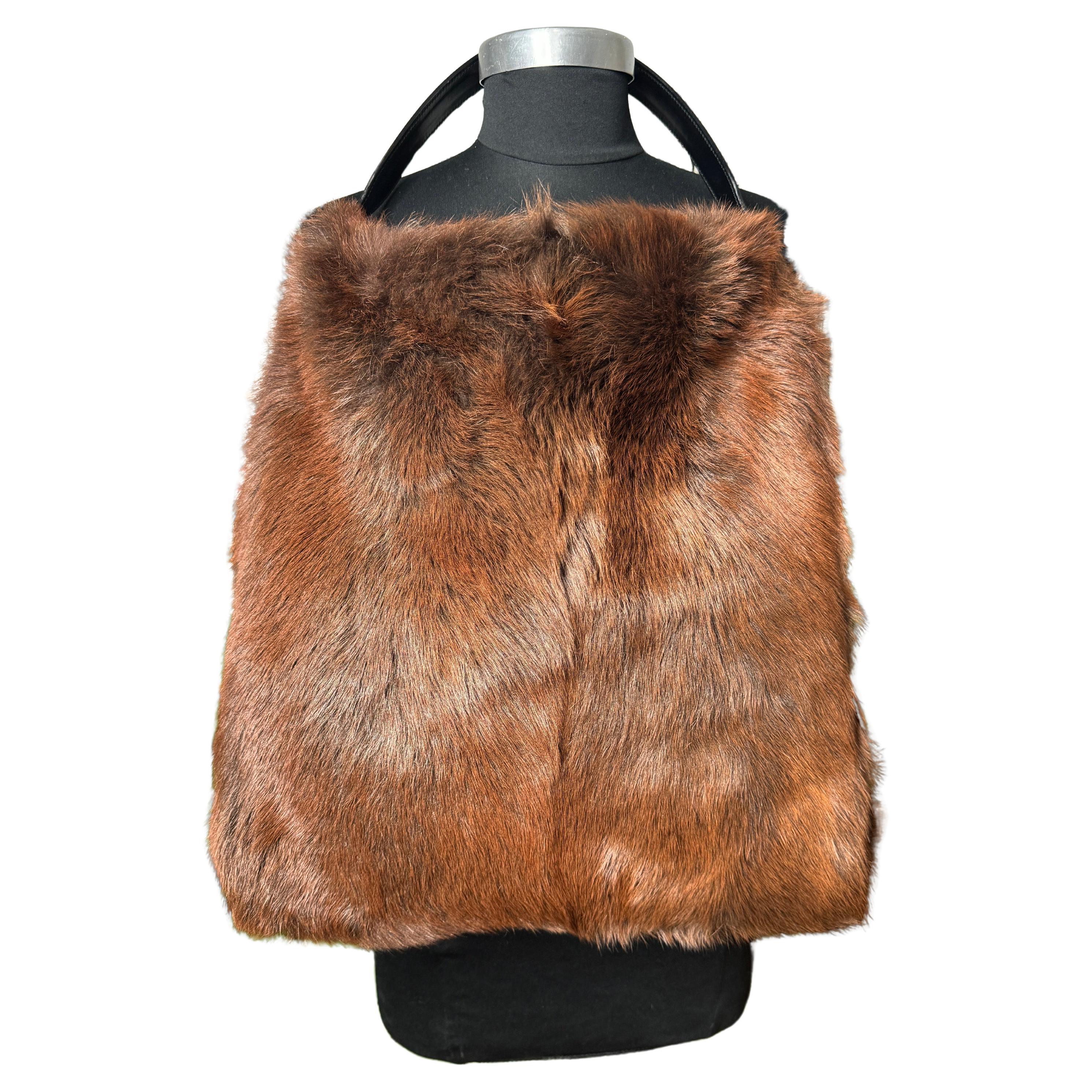 DOLCE 
GABBANA Borsa a mano in pelliccia marrone HOBO Nuovo Mai usato