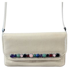 Judith Leiber Lizard Leather Evening Bag Handbag Clutch - Semi - Precious Stones