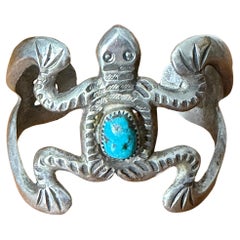 Sterling Silver Bracelet Sand cast Frog Cuff Native American Navajo