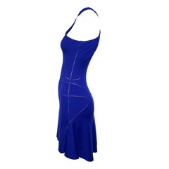 Alaïa 2000's Royal Blue Racer Neck Wool Jersey Mini Dress