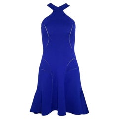 Alaïa 2000's Royal Blue Racer Neck Wool Jersey Mini Dress