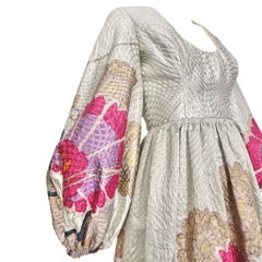 Bill Blass 1969 Silver Brocade Floral Long Sleeve Documented Full Length Dress