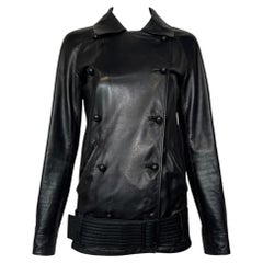 Yves Saint Laurent by Tom Ford Spring 2004 Black Leather Belted Military Jacket