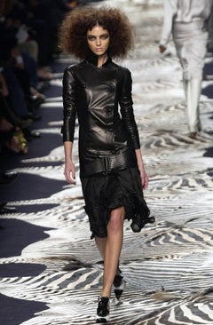 Yves Saint Laurent by Tom Ford Spring 2004 Black Leather Belted Military Jacket