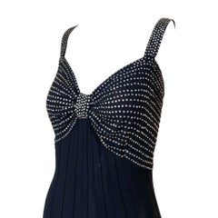 1930's Old Hollywood Rhinestoned Black Rayon Sweetheart Evening Gown