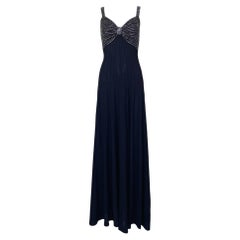1930's Old Hollywood Rhinestoned Black Rayon Sweetheart Evening Gown