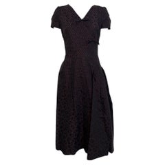 Mainbocher 1940's Red and Black Silk Brocade Polka Dot Cocktail Dress