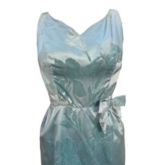 1950's Light Blue Silk Satin and Cut Velvet Evening Gown
