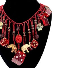 1930's Red Czech Glass Beaded Charm Necklace