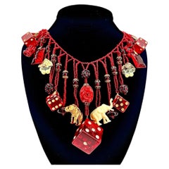 1930's Red Czech Glass Beaded Charm Necklace