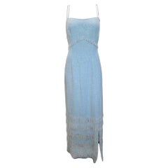 1950's J. Stitsworth Powder Blue Fully Beaded Evening Gown