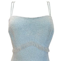1950's J. Stitsworth Powder Blue Fully Beaded Evening Gown