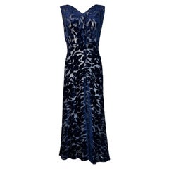 1930's Midnight Blue Velvet Devoré and Lamé Evening Dress