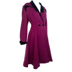 Thierry Mugler 1990's Magenta Wool and Black Velveteen Double Breasted Coat