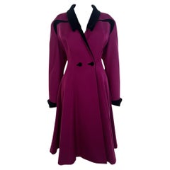 Thierry Mugler 1990's Magenta Wool and Black Velveteen Double Breasted Coat