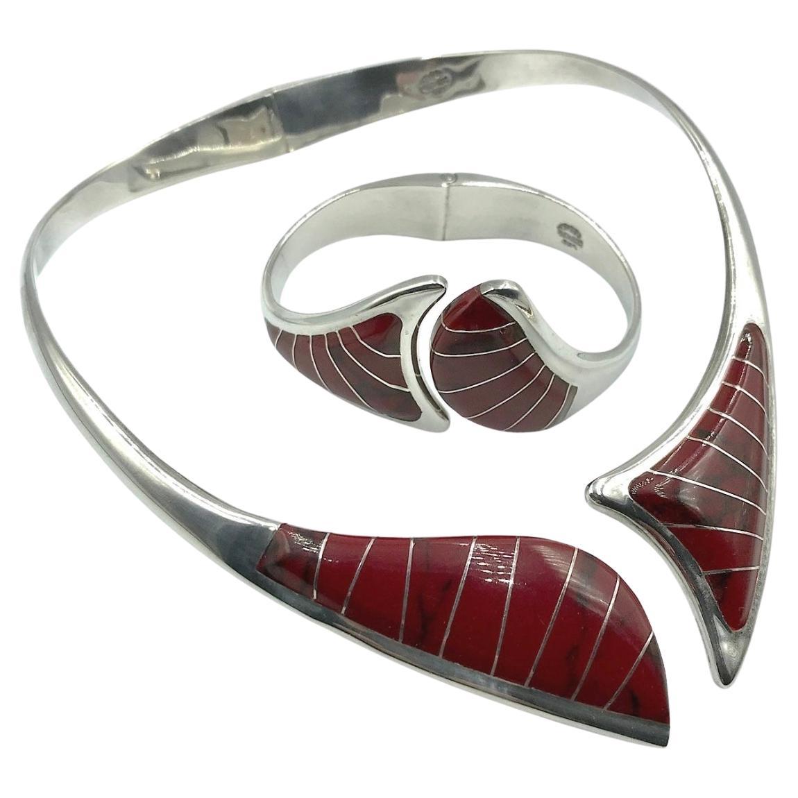 Collana e bracciale messicano con collare d'argento in vendita