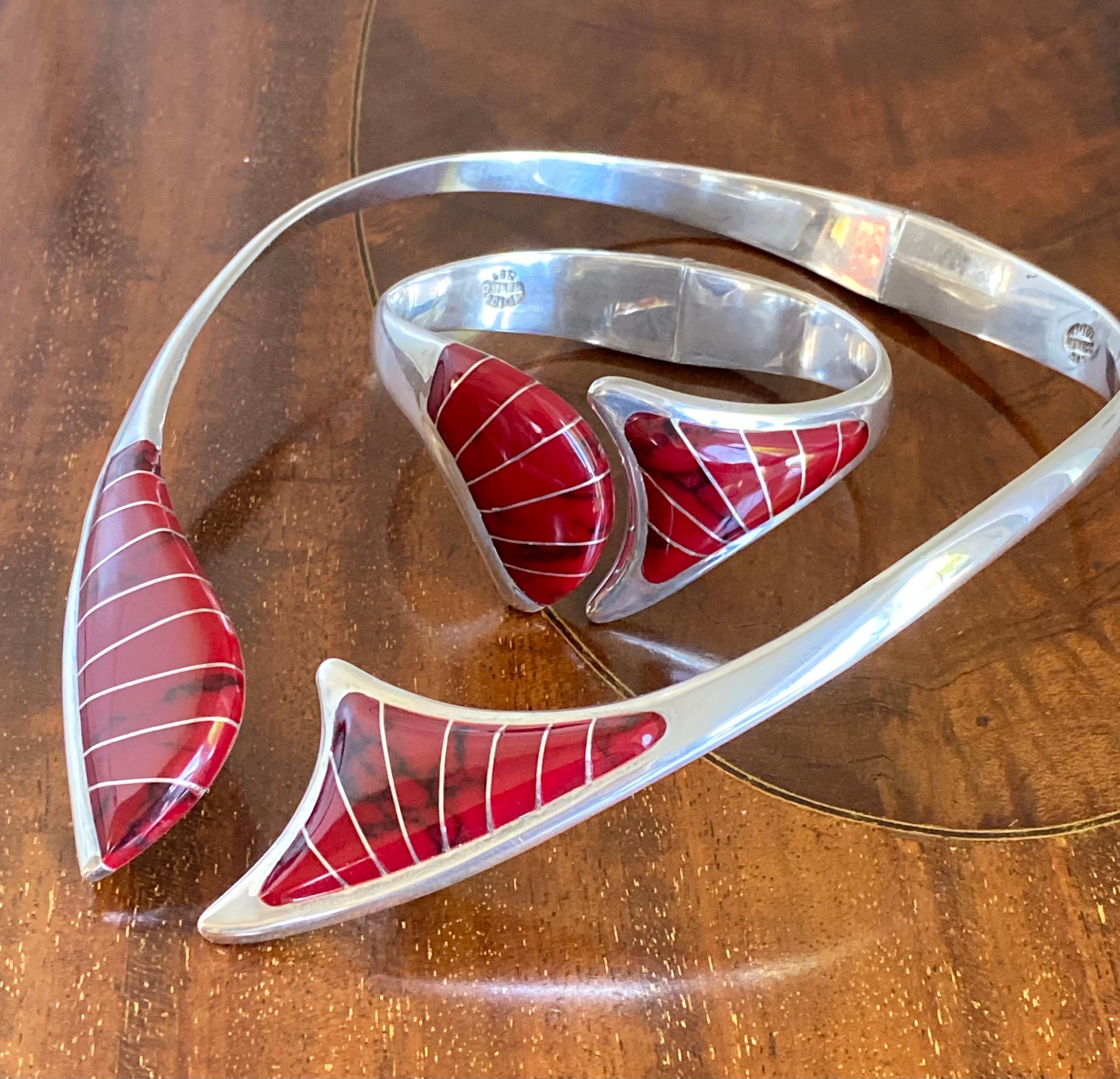 Collana e bracciale messicano con collare d'argento in vendita 4