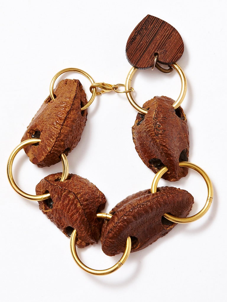 Yves Saint Laurent, African inspired, runway necklace and matching bracelet made from Brazil Nuts.....Bracelet and necklace have a heart with Yves Saint Laurent signature.