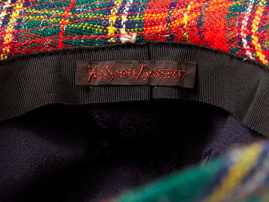 Women's Yves Saint Laurent Tartan Plaid Tweed Hat