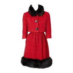 Norman Norell Plaid Suit With Fur Trim