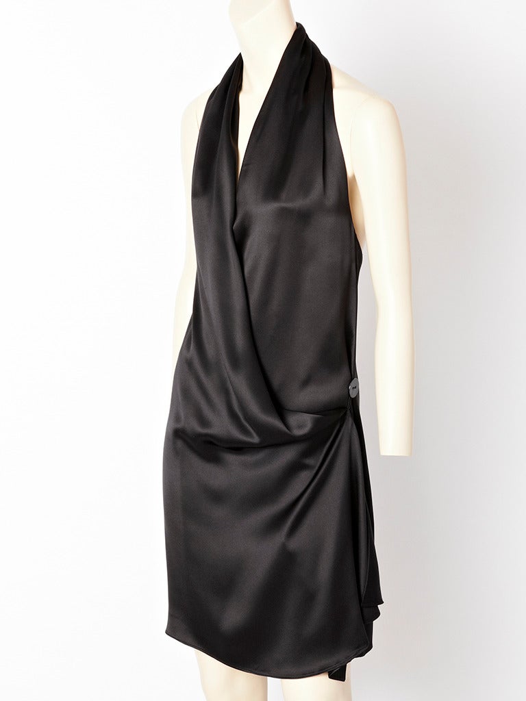 Martin Margiela, for Hermes, satin, halter style cocktail dress, with bias cut draped bodice and open back. Masterful construction. Margiela designed for Hemes from 1997 to 2003.