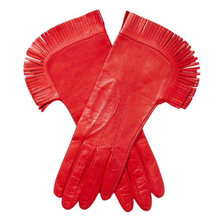 Yves Saint Laurent Fringed Leather Gloves