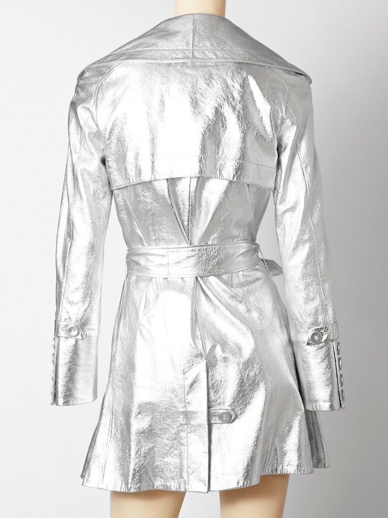 silver leather trench coat