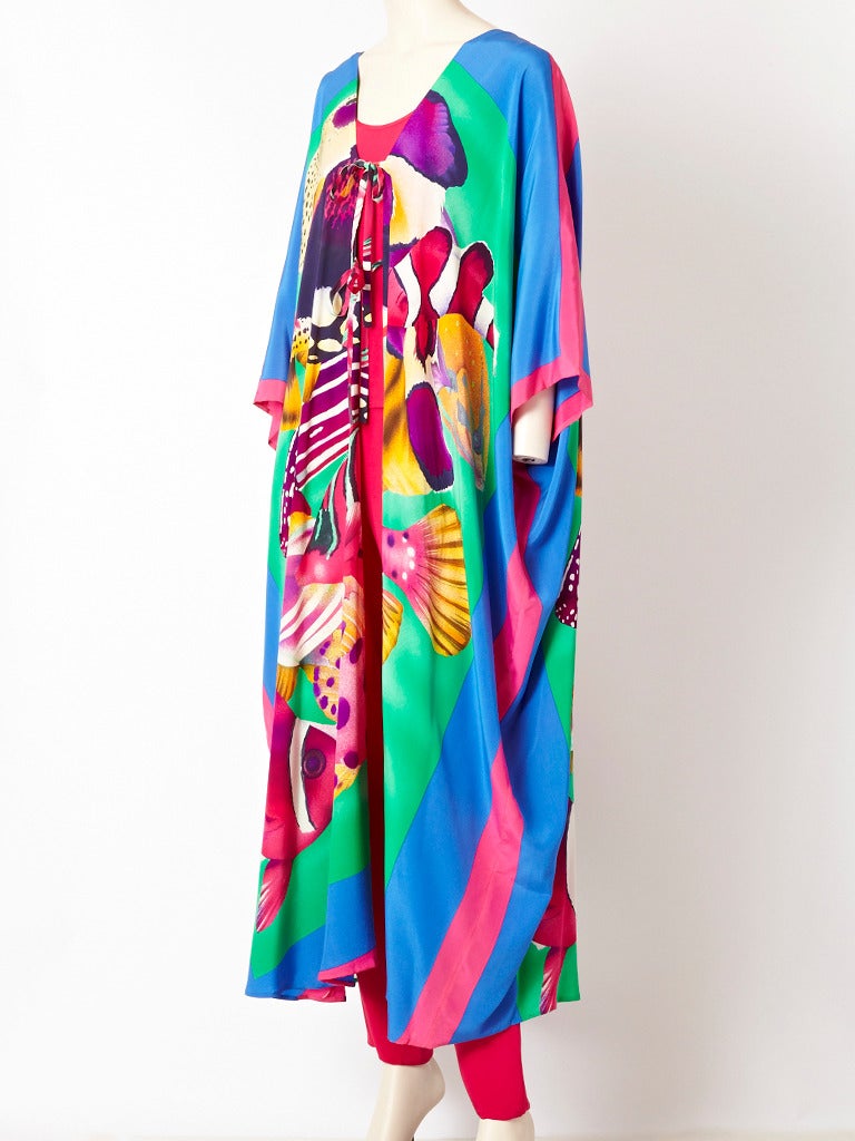 Bill Blass Printed Silk Caftan Ensemble In Excellent Condition In New York, NY