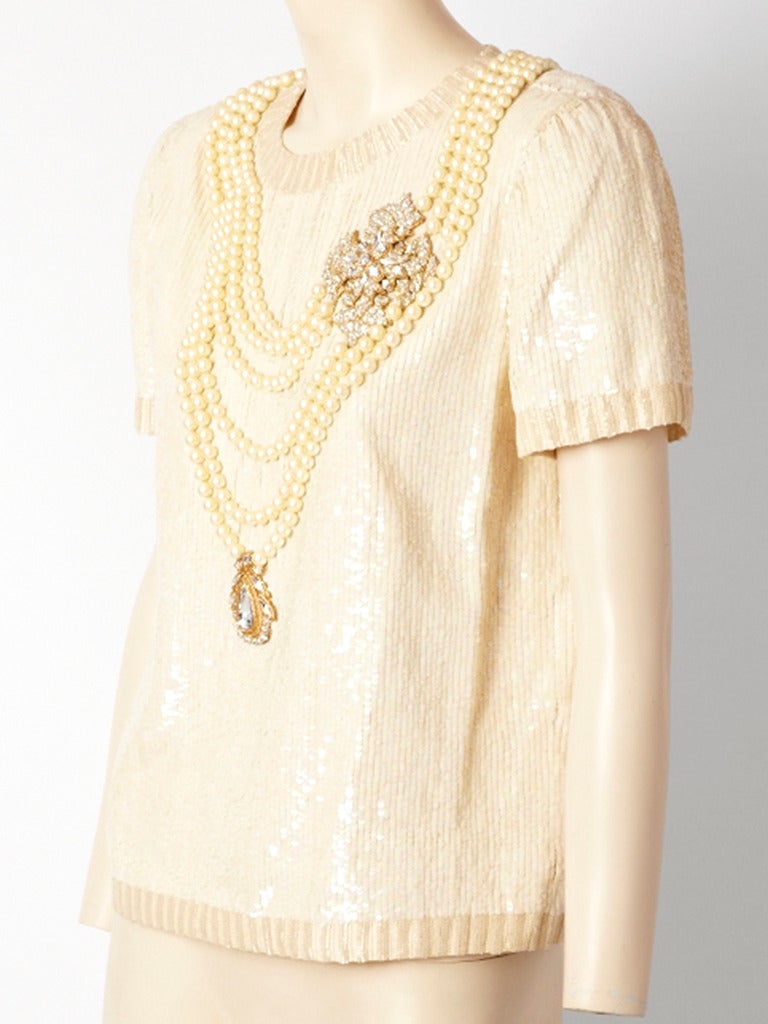 Bill Blass, ivory sequined, pullover 