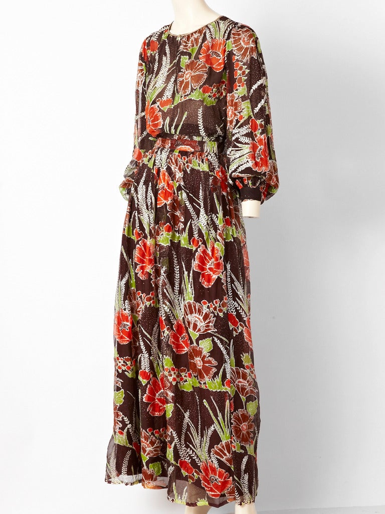 Floral and Lame Print Chiffon 70's Bohemian Ensemble In Excellent Condition In New York, NY