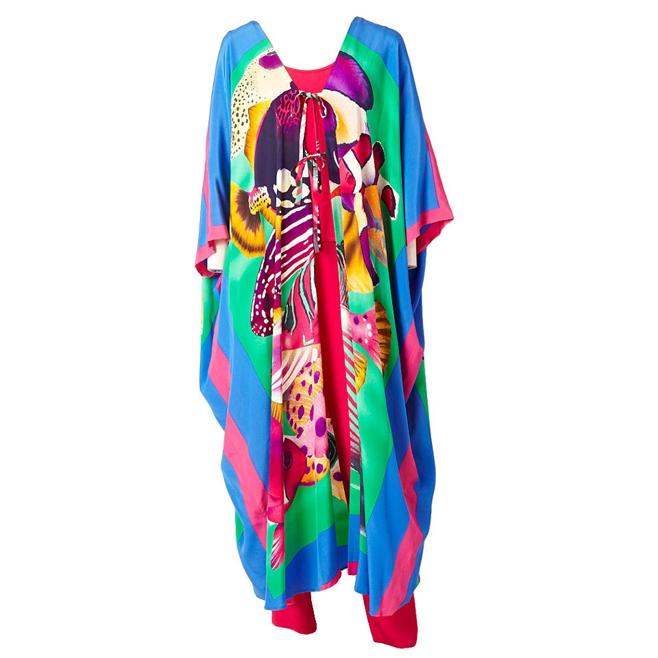 Bill Blass Printed Silk Caftan Ensemble