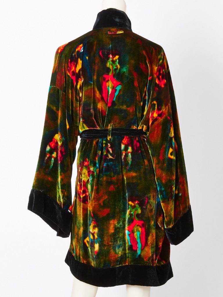 Jean Paul Gautier Printed Velvet Belted Kimono In Excellent Condition In New York, NY
