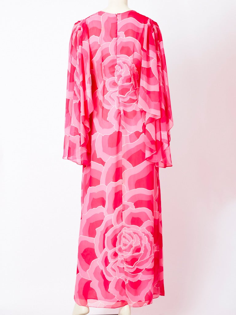 Hanae Mori Floral Chiffon Dress In Excellent Condition In New York, NY