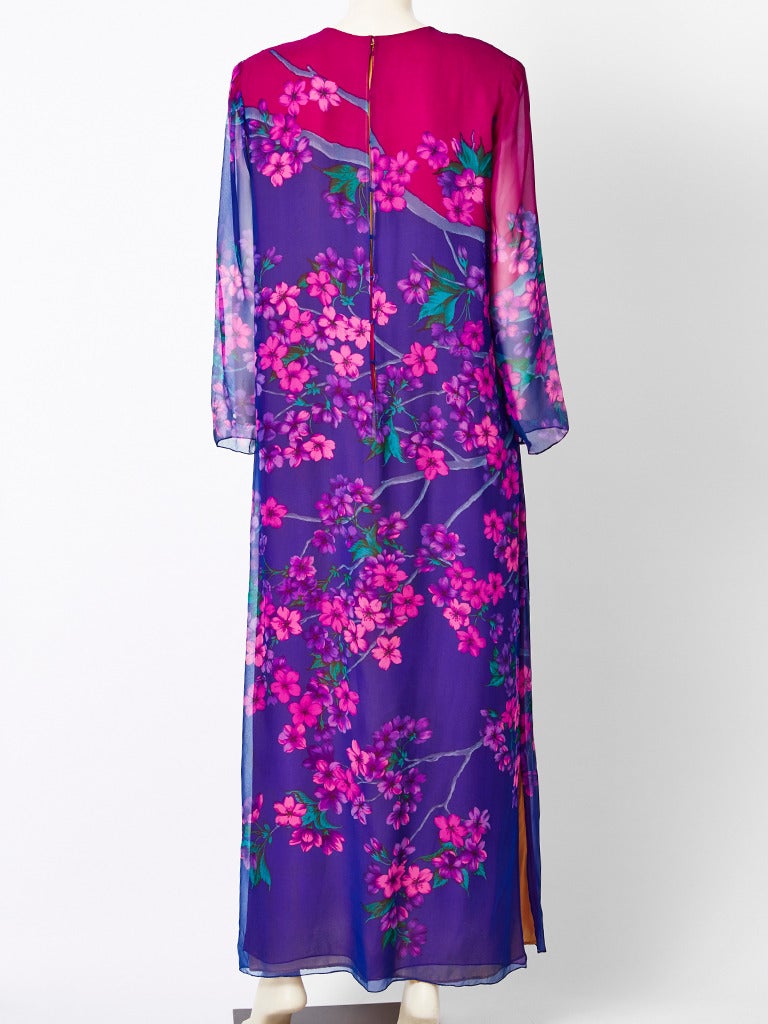 Purple Hanae Mori Floral Chiffon Dress