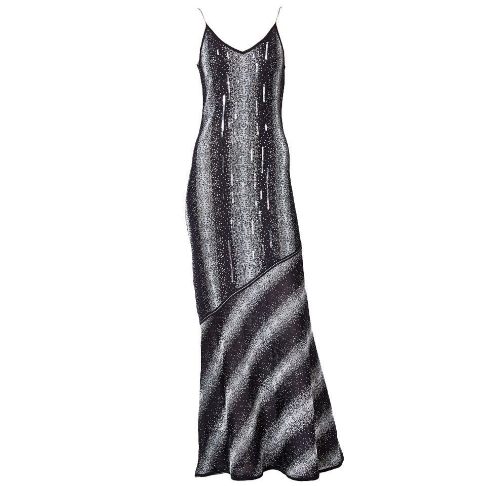 John Galliano Bias Cut Lurex Knit Evening Dress with  Sequins