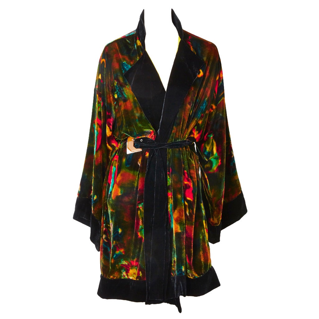 Jean Paul Gautier Printed Velvet Belted Kimono