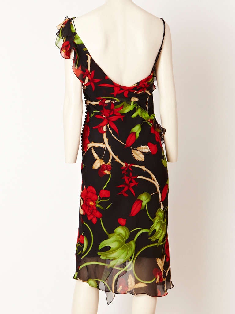 John Galliano Floral Print Chiffon Dress In Excellent Condition In New York, NY