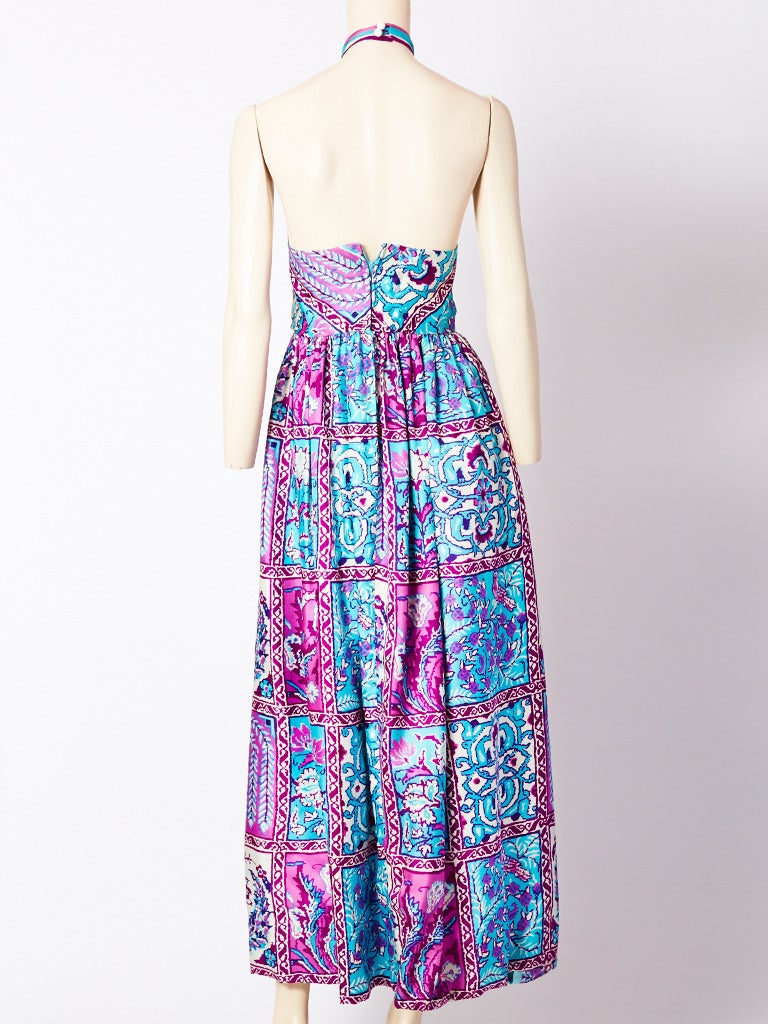 Donald Brooks Printed Silk Halter Dress In Excellent Condition In New York, NY