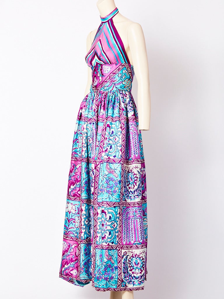 Purple Donald Brooks Printed Silk Halter Dress