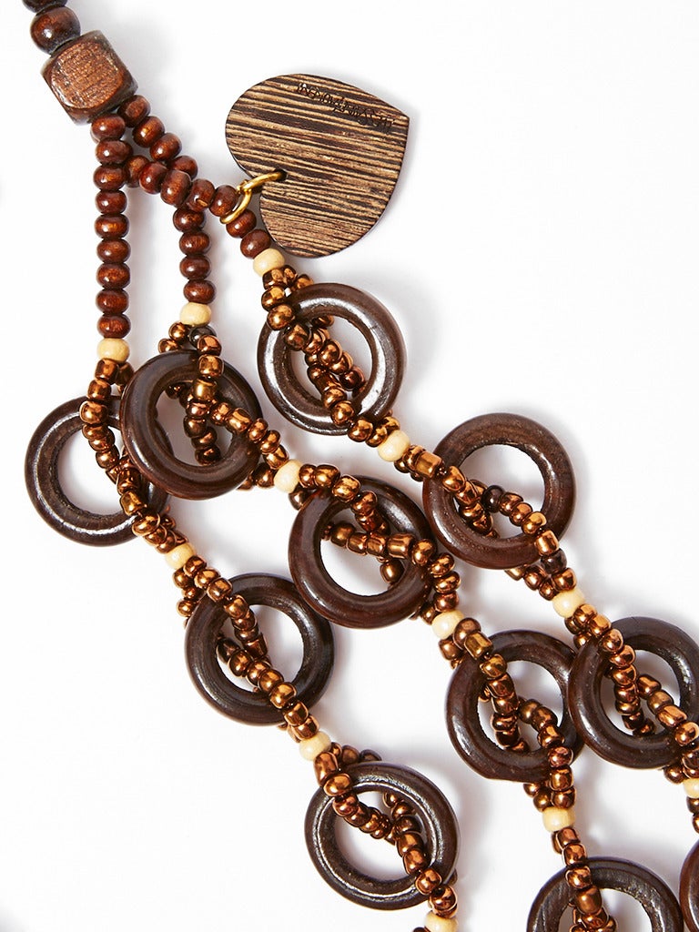 Artisan Yves Saint Laurent Copper Beaded and Wood Necklace