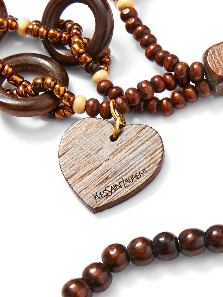 Yves Saint Laurent Copper Beaded and Wood Necklace In Excellent Condition In New York, NY