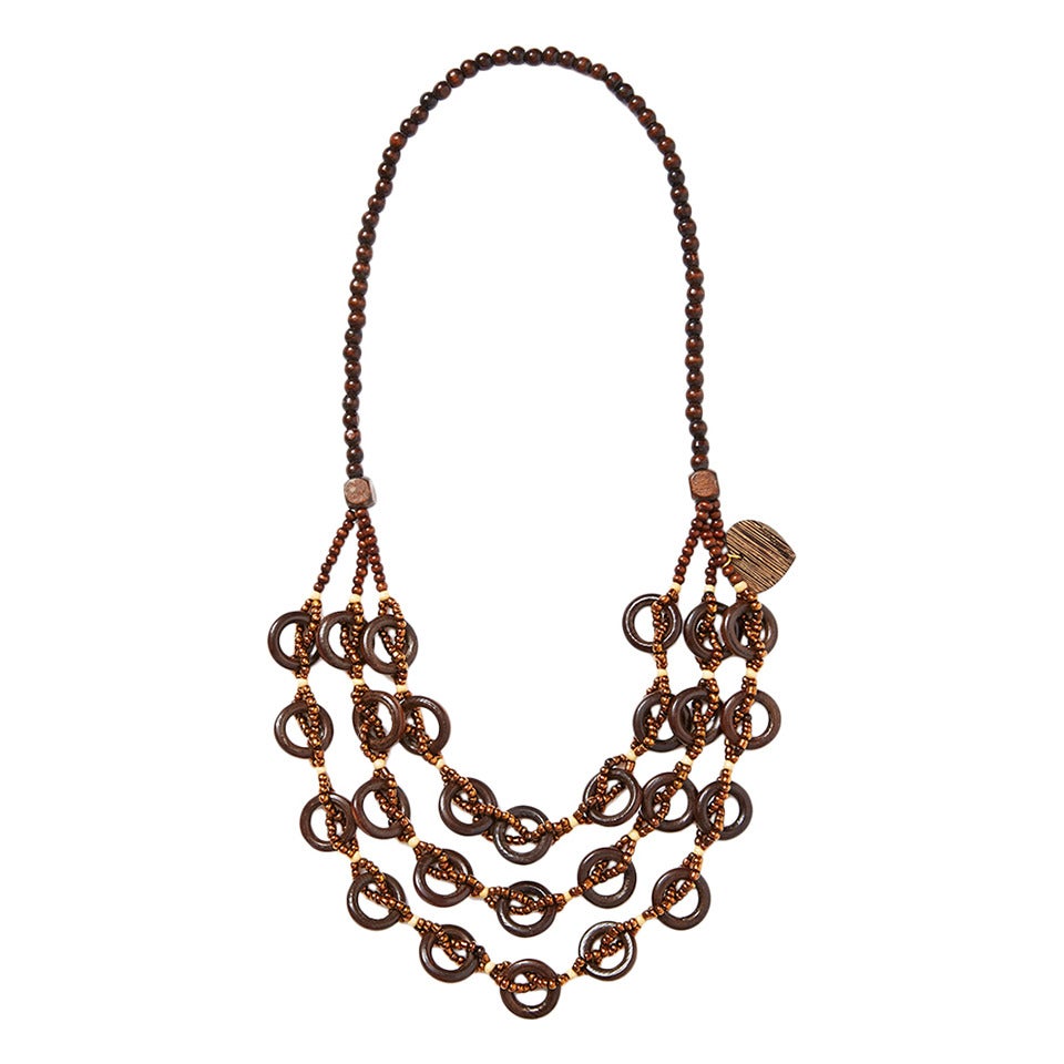 Yves Saint Laurent Copper Beaded and Wood Necklace