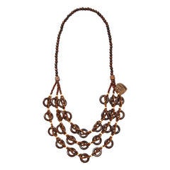 Vintage Yves Saint Laurent Copper Beaded and Wood Necklace