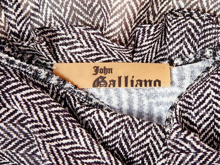 Women's John Galliano Herringbone Pattern Jersey and Chiffon Dress