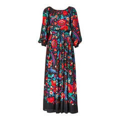Vintage Louis Ferraud Silk Floral Print Peasant Style Maxi Dress