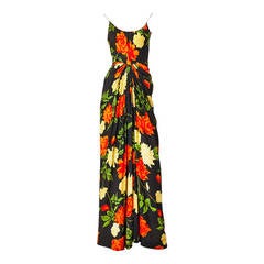 Galanos Floral Print Silk Gown