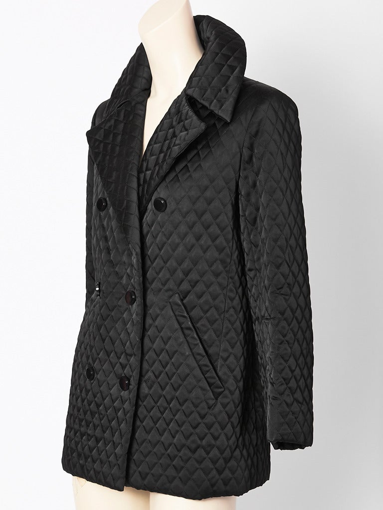 Yves Saint Laurent, classic, quilted, satin,  double breasted, pea coat.