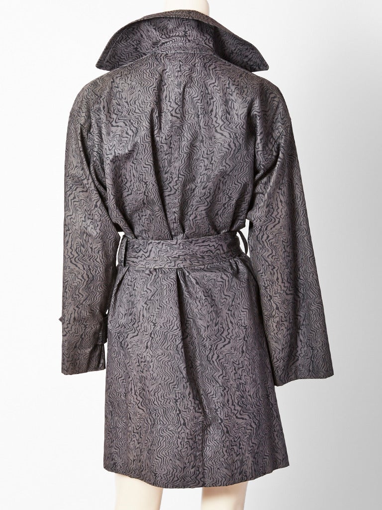 Gray Yves Saint Laurent Patterned Belted Trench
