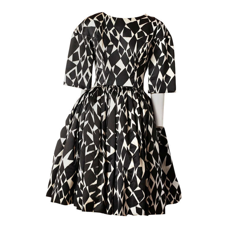 Duchess Satin Graphic Pattern 60's Cocktail Dress at 1stdibs