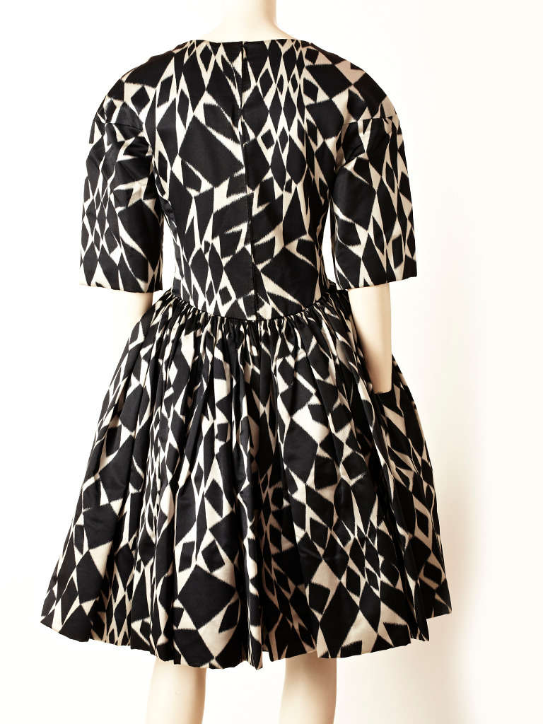 Duchess Satin Graphic Pattern 60's Cocktail Dress In Excellent Condition In New York, NY